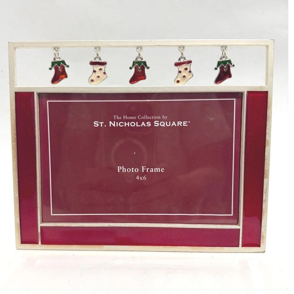 St Nicholas Square Christmas Holiday Jewel Red 4x6 Photo Frame Stocking Charms